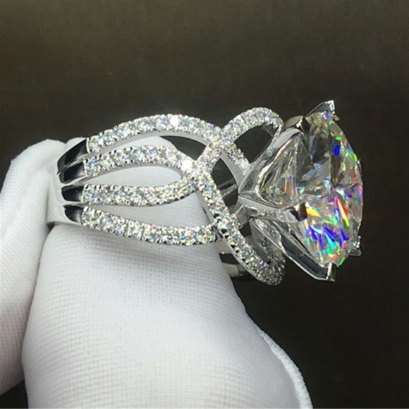 🔥Multi Thin Lines Cross Anillos Clear Super Large Round CZSilver Ring,UNVN12014 - Picture 2 of 7